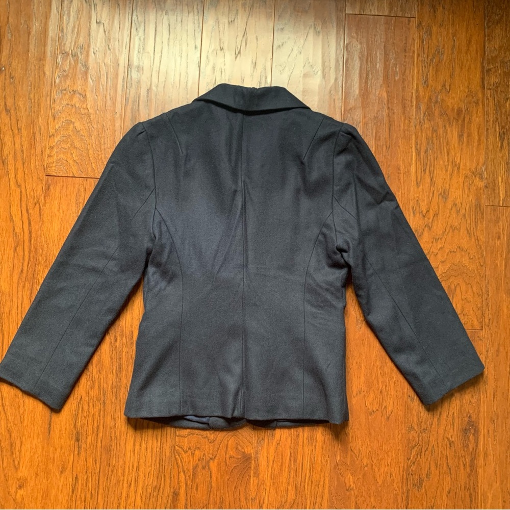 Vintage Necessary Objects Navy Wool Blend Blazer 3/4 Sleeve Puff Shoulder XS - Picture 4 of 9
